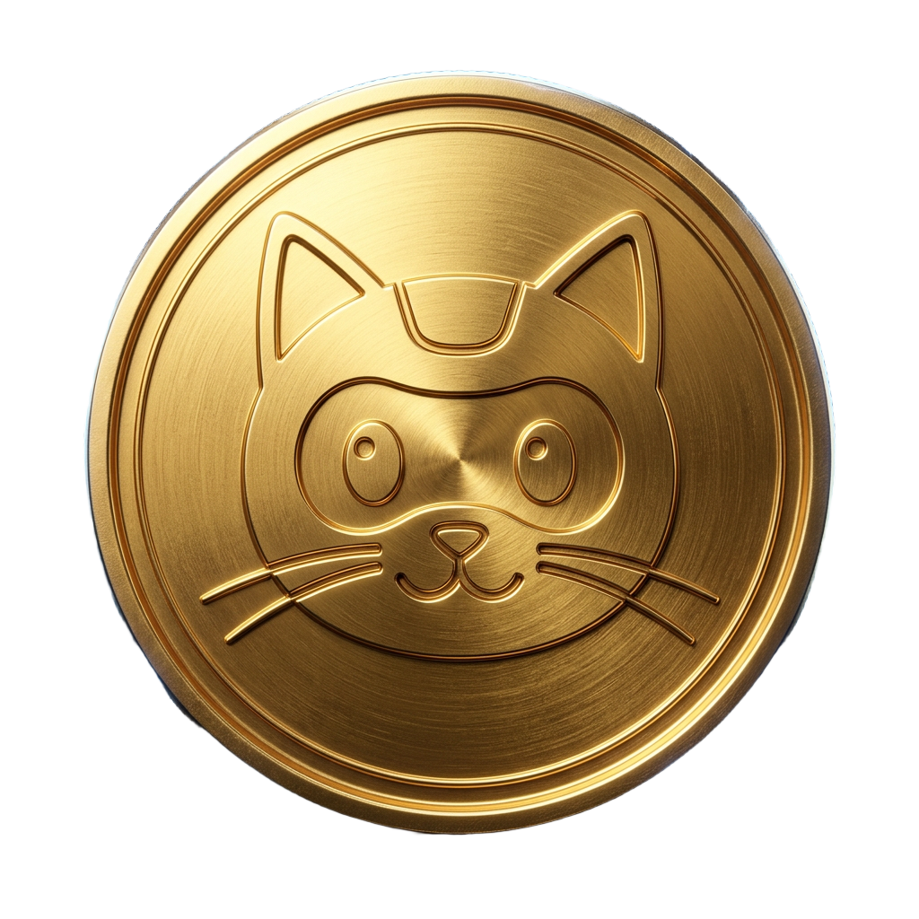 Close-up of the golden ROBOCAT coin